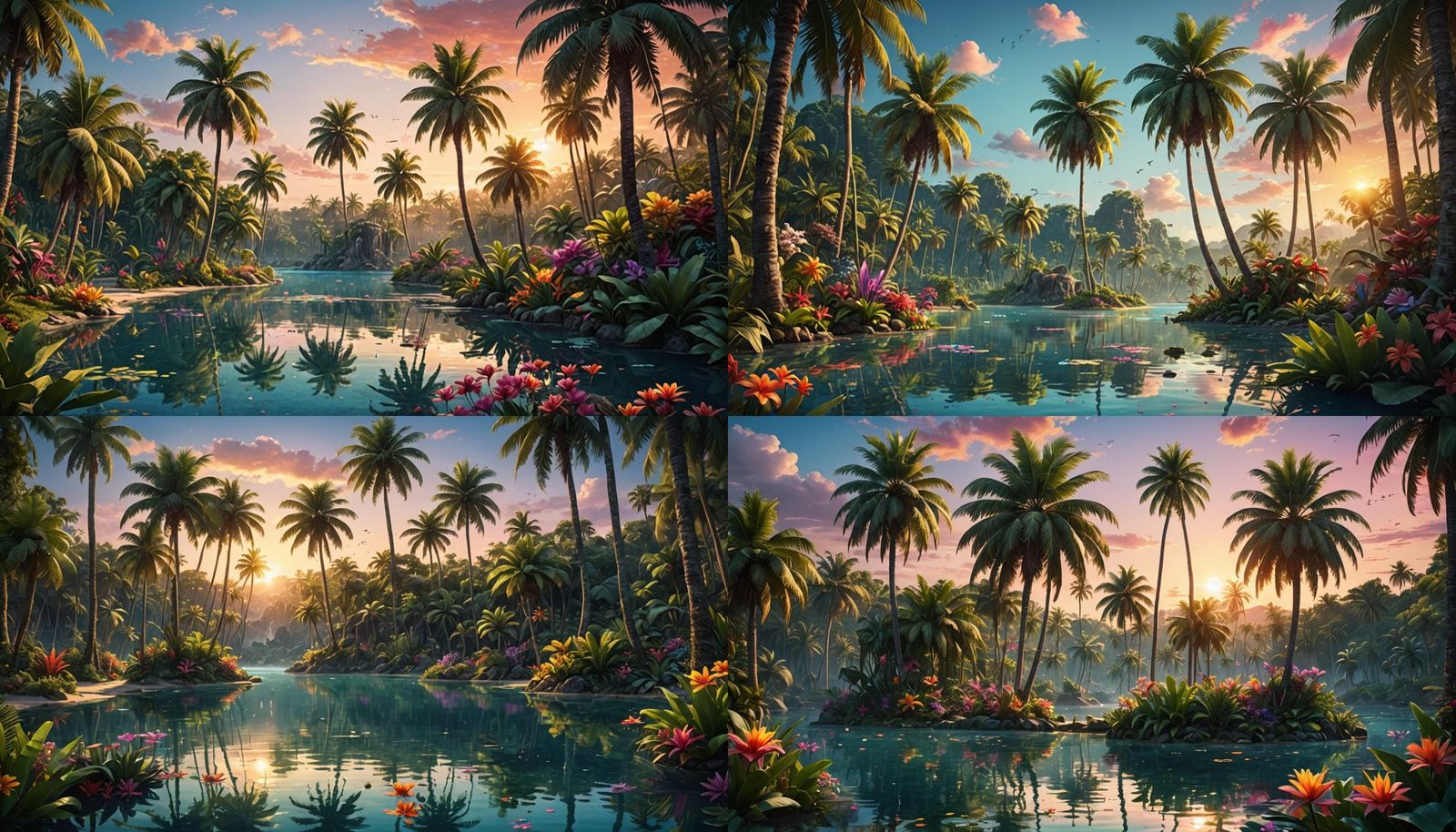Tropical Lagoon at Sunset in Detailed Matte Painting
