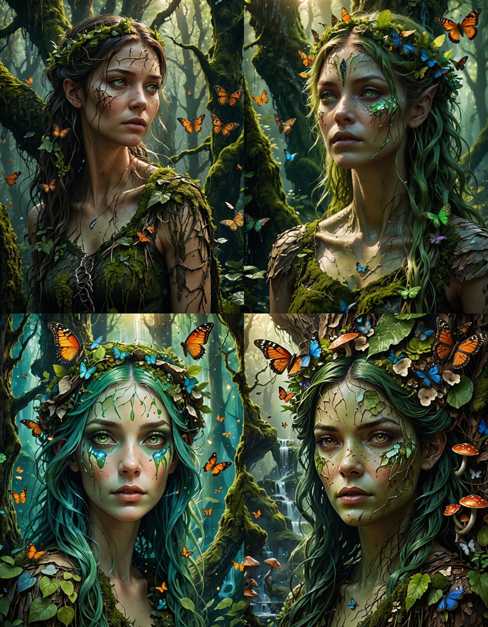 Detailed portrait of a woman with characteristics of nature