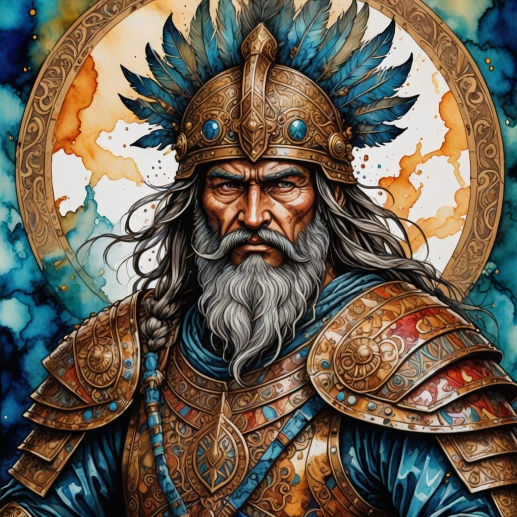 Ancient Kyivan Rus Warrior in Intricate Alcohol Ink