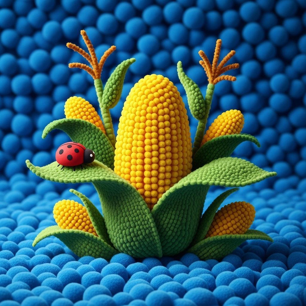 Hyper-Realistic Corn Cob Pom-Pom with Ladybug