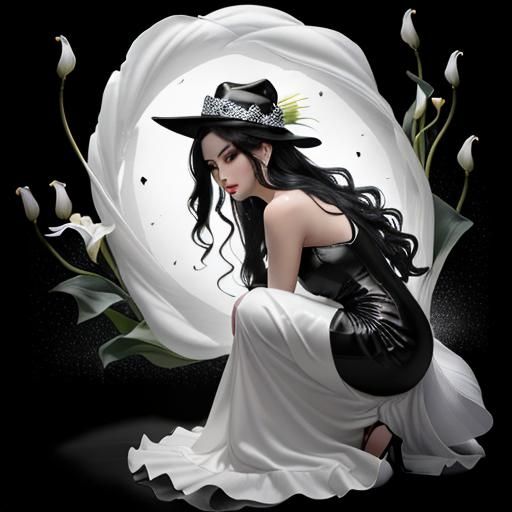 Dog and Kitten in Snowy Charcoal Drawing