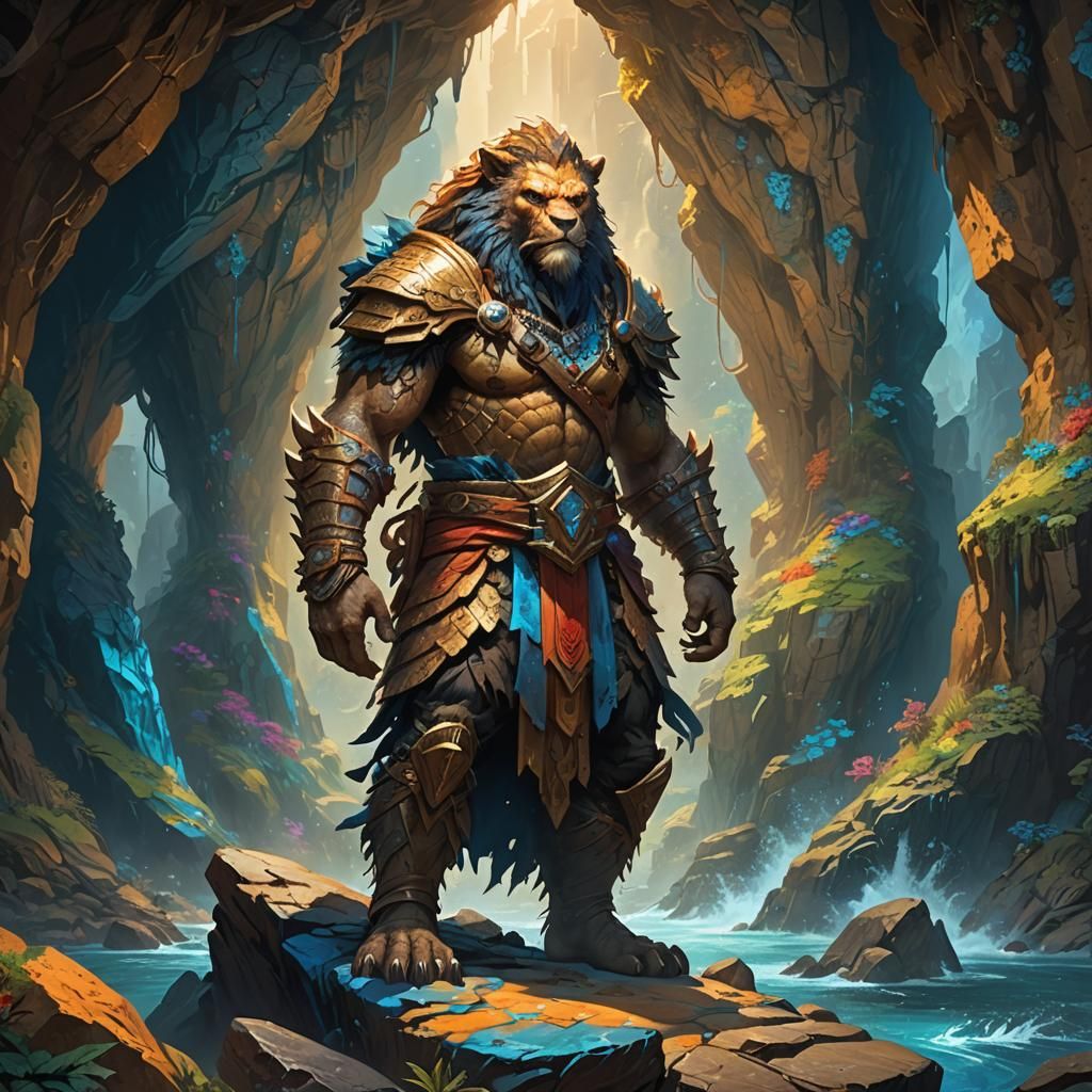 Giant in Cave: Hyperrealistic Fantasy Splash Art