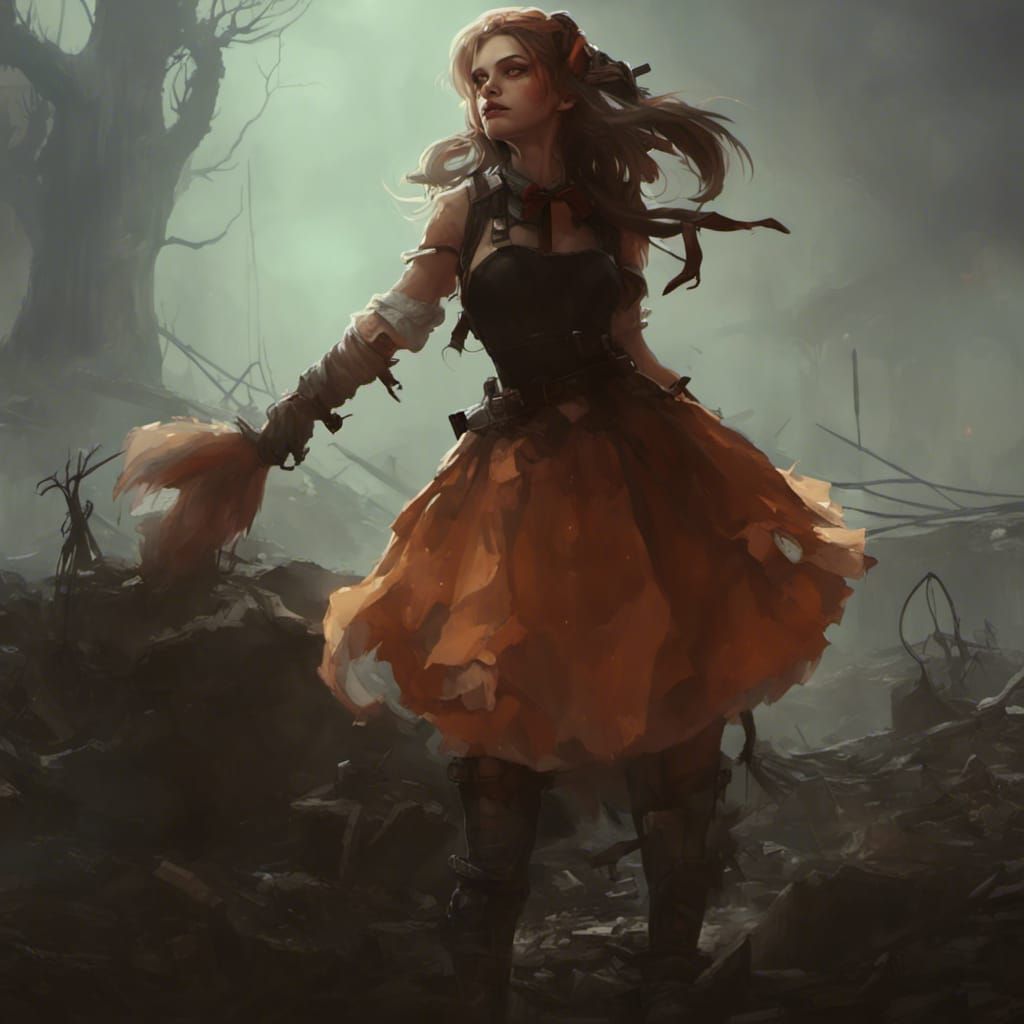 Adorable Fox-girl Vixen. Post apocalyptic wonderland.