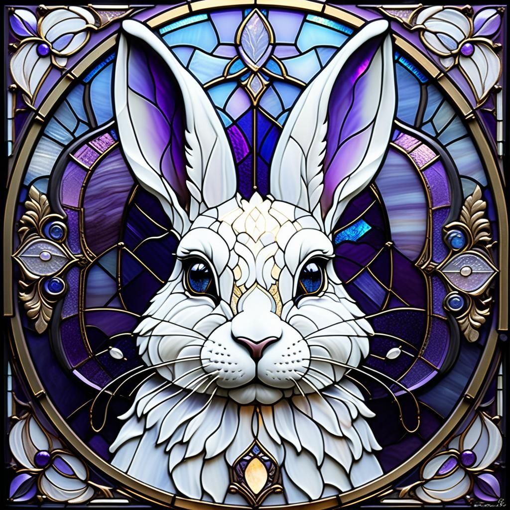 stained glass white rabbit