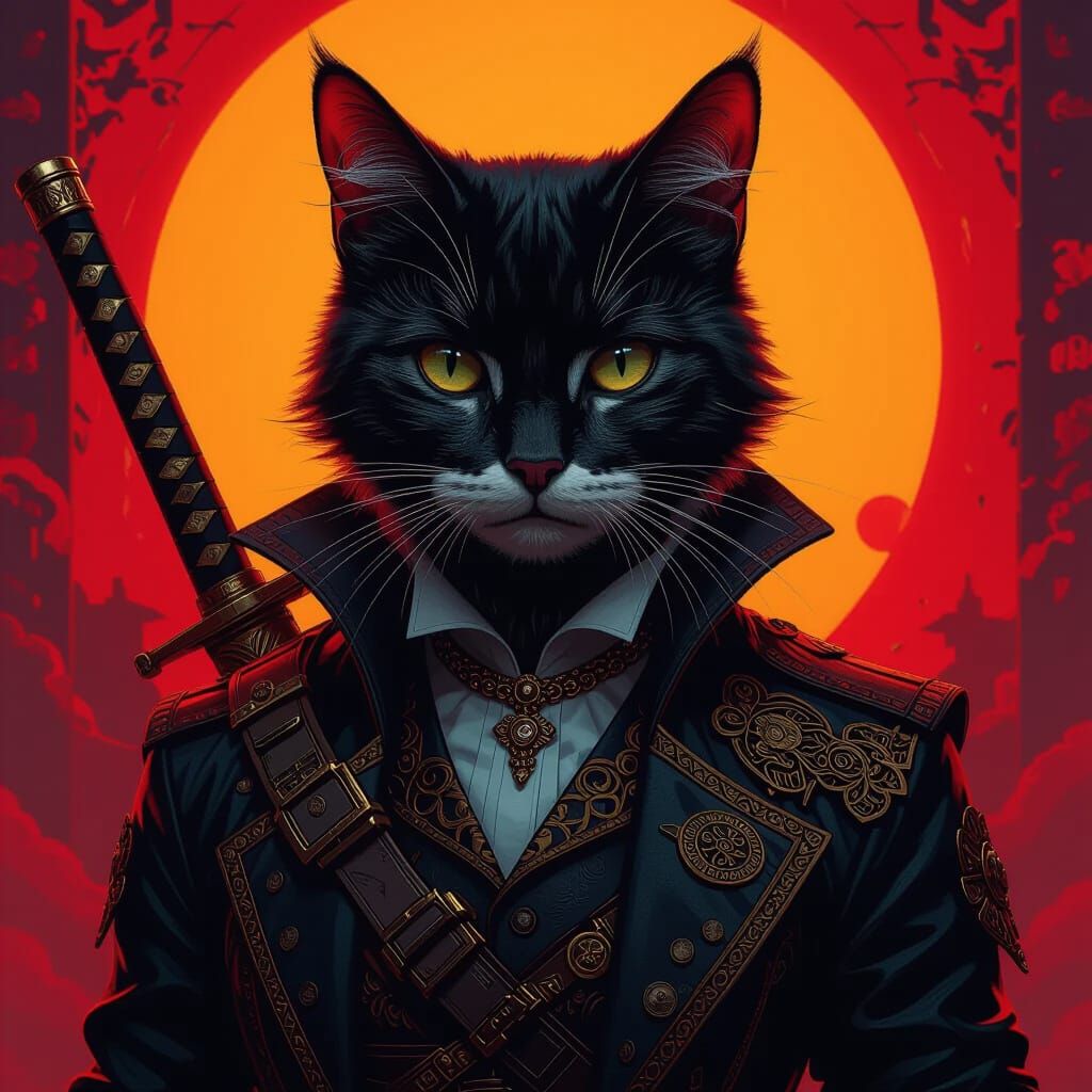 Cat Assassin in Detailed Clothing, Fantasy Art