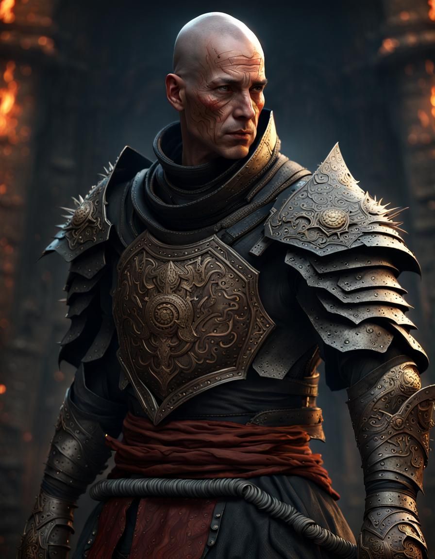 Armored Warrior with Burn Scar, Dark Fantasy Concept Art