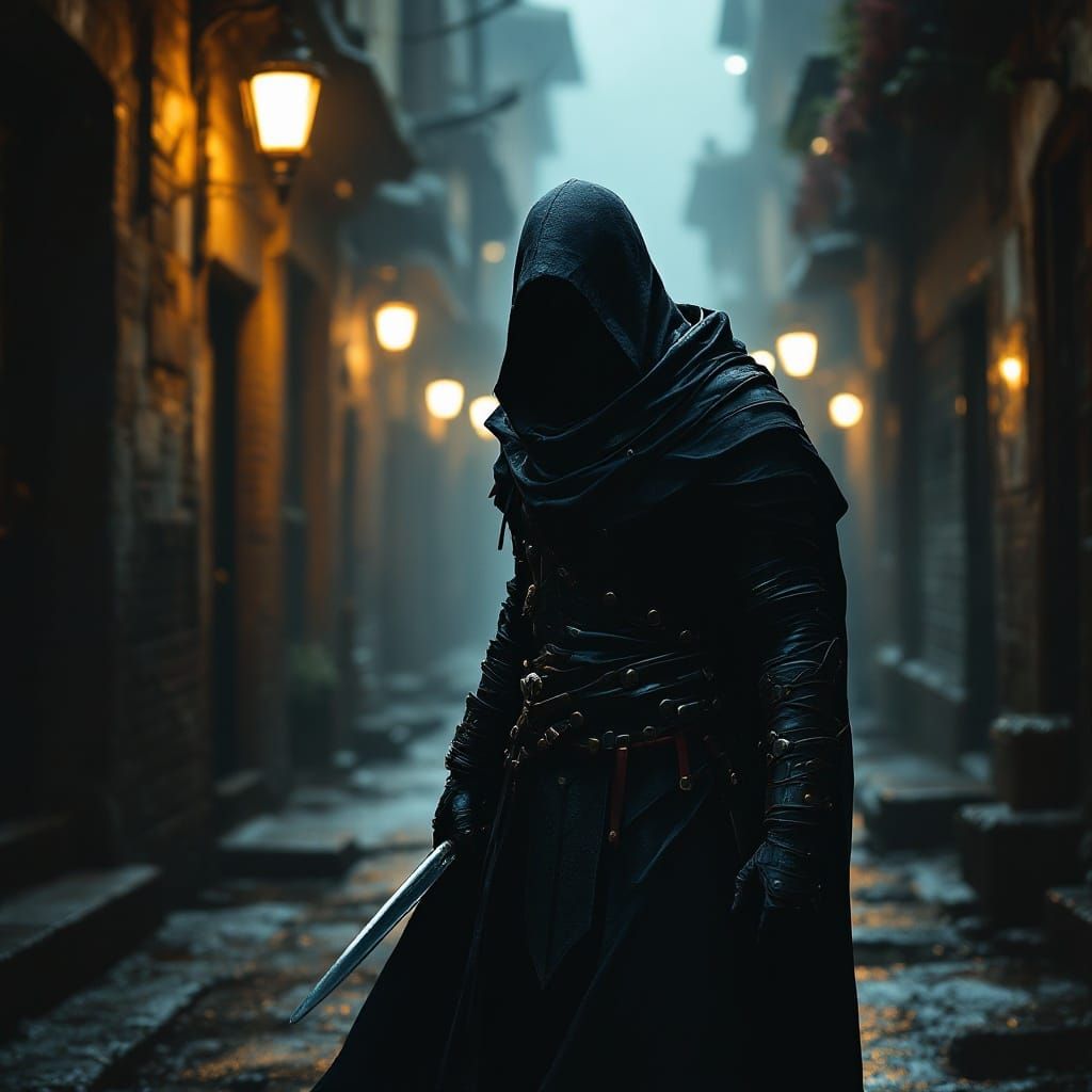Cyberpunk Assassin Emerges from Medieval Shadows