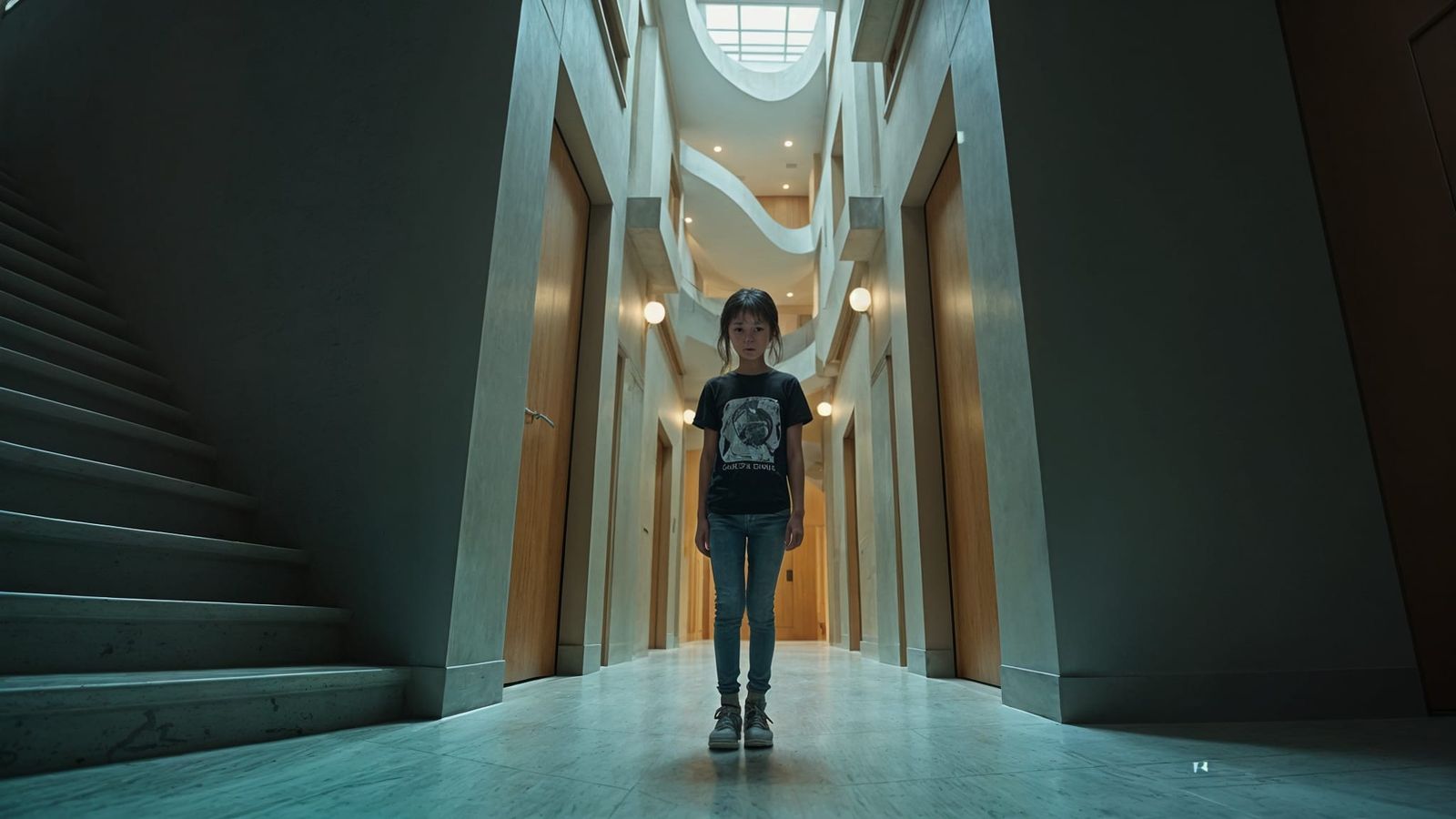 Defiant Teenager and Impossible Hallway, Cinematic Still