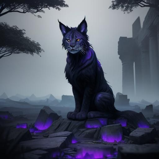 Mystical Black Lynx with Glowing Runes in Dark Fantasy Art
