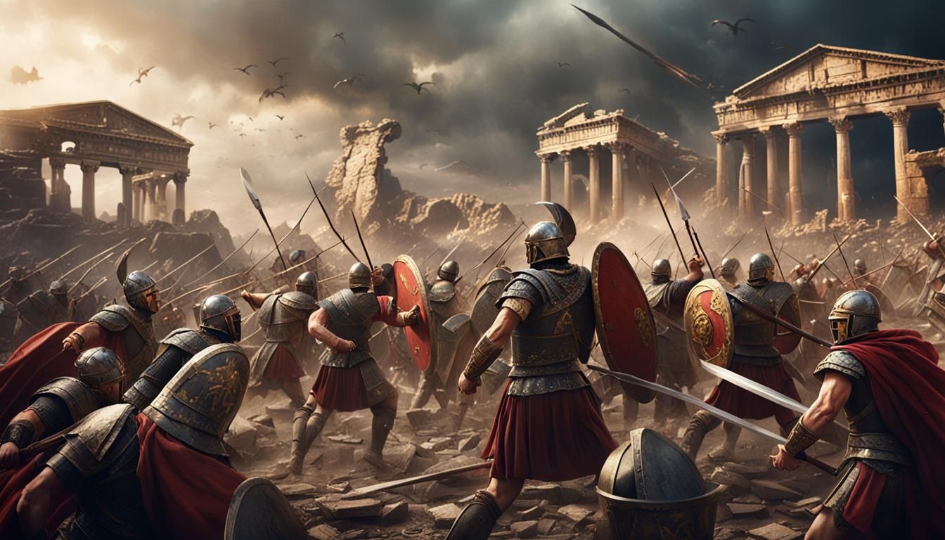 Epic Battle of Ancient Romans in Detailed Matte Painting
