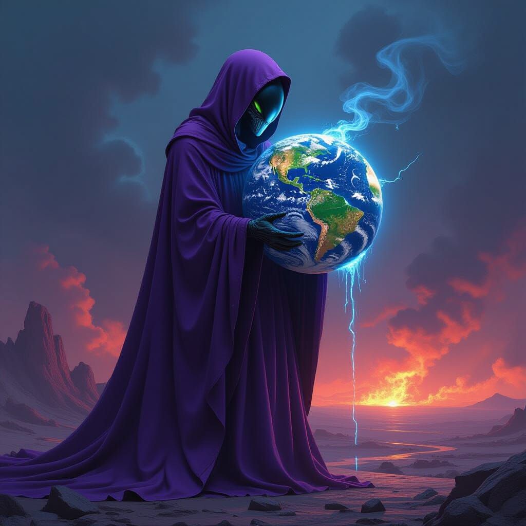 Alien God Devouring Earth in Giger-Inspired Art