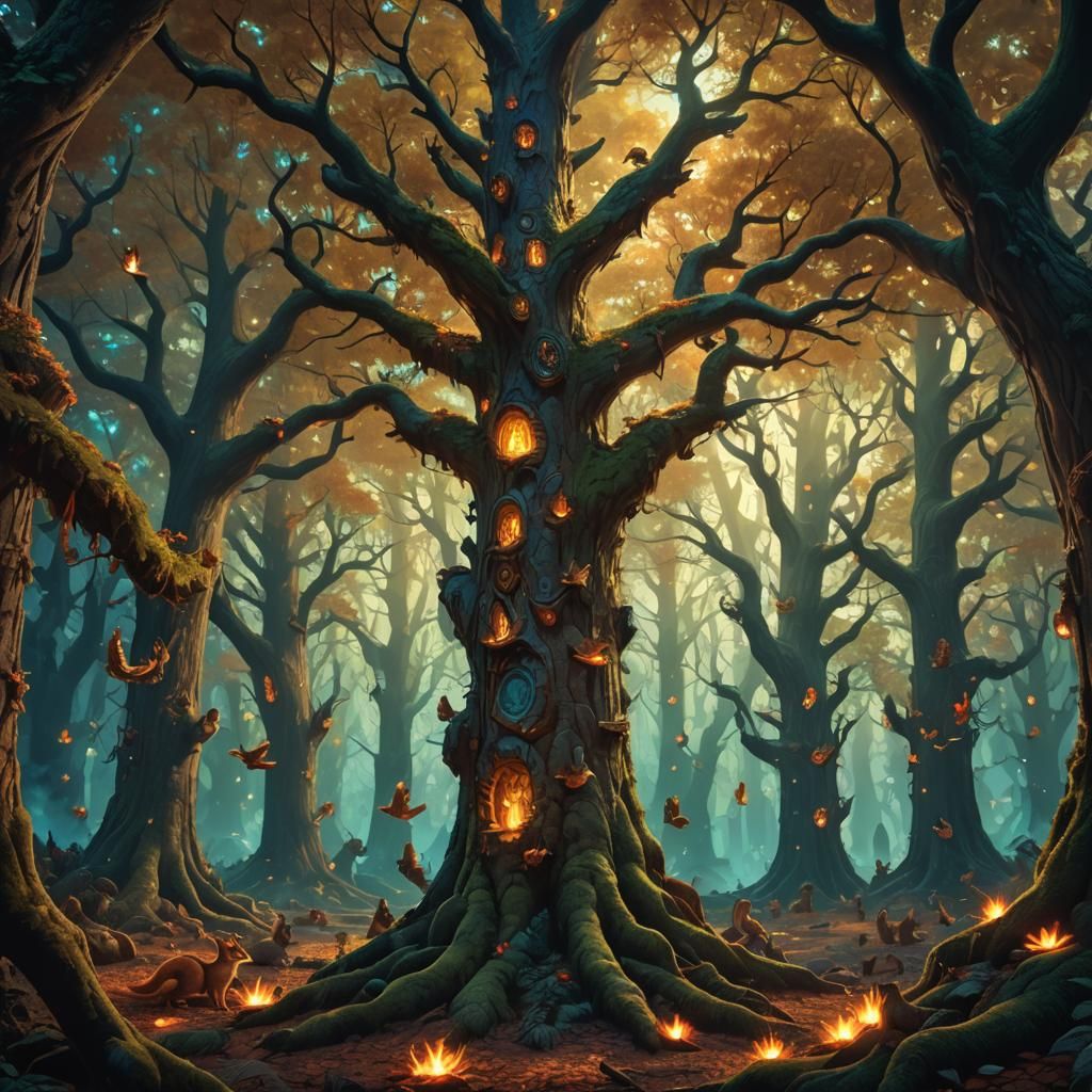Million Squirrels Gather in Mystical Forest: Fantasy Art