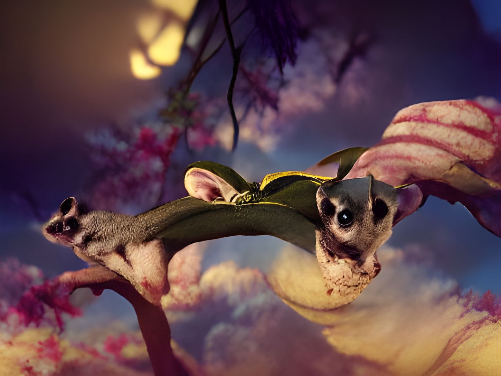 Dreamlike Sugar Glider in Hypermaximalist Forest