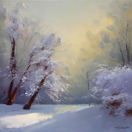 Serene Winter Landscape with First Snow in Acrylic Style