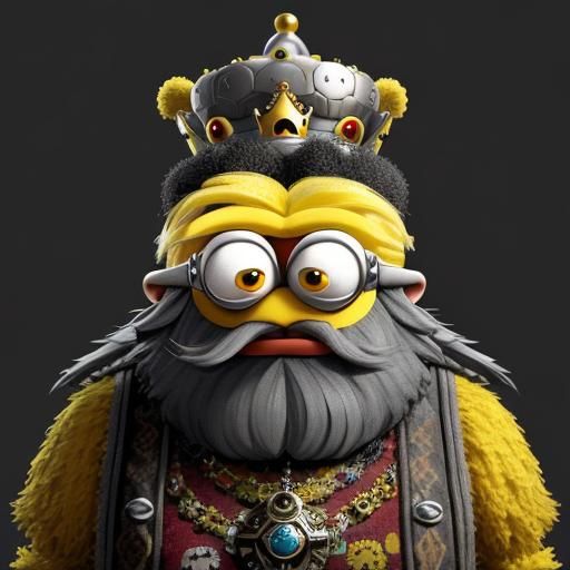 Pop Surrealist Muppet with Crown and Minions