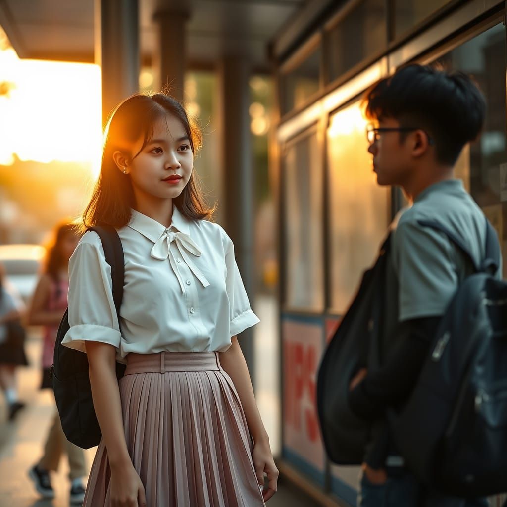 A Young Man in a Feminine School Uniform Engages in Conversa...