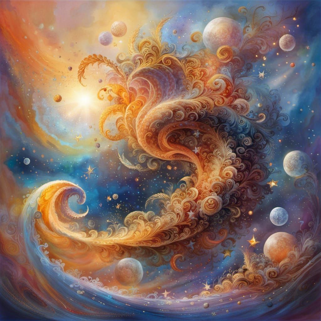 Only from your heart can you touch the sky: whimsical swirly watercolor emotional,
hyperrealistic swirly celestial with ...