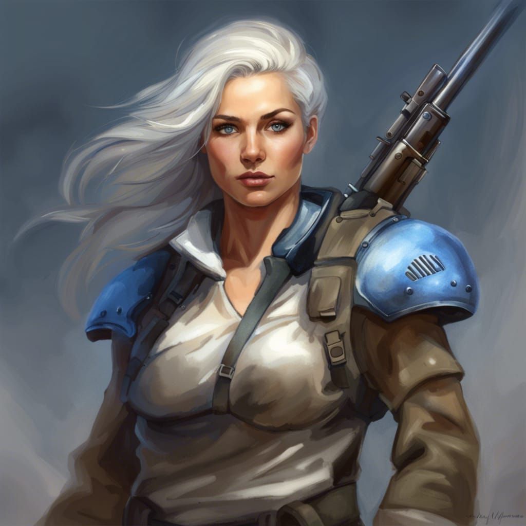 Athletic Silver-Haired Bounty Hunter with Blue Eyes
