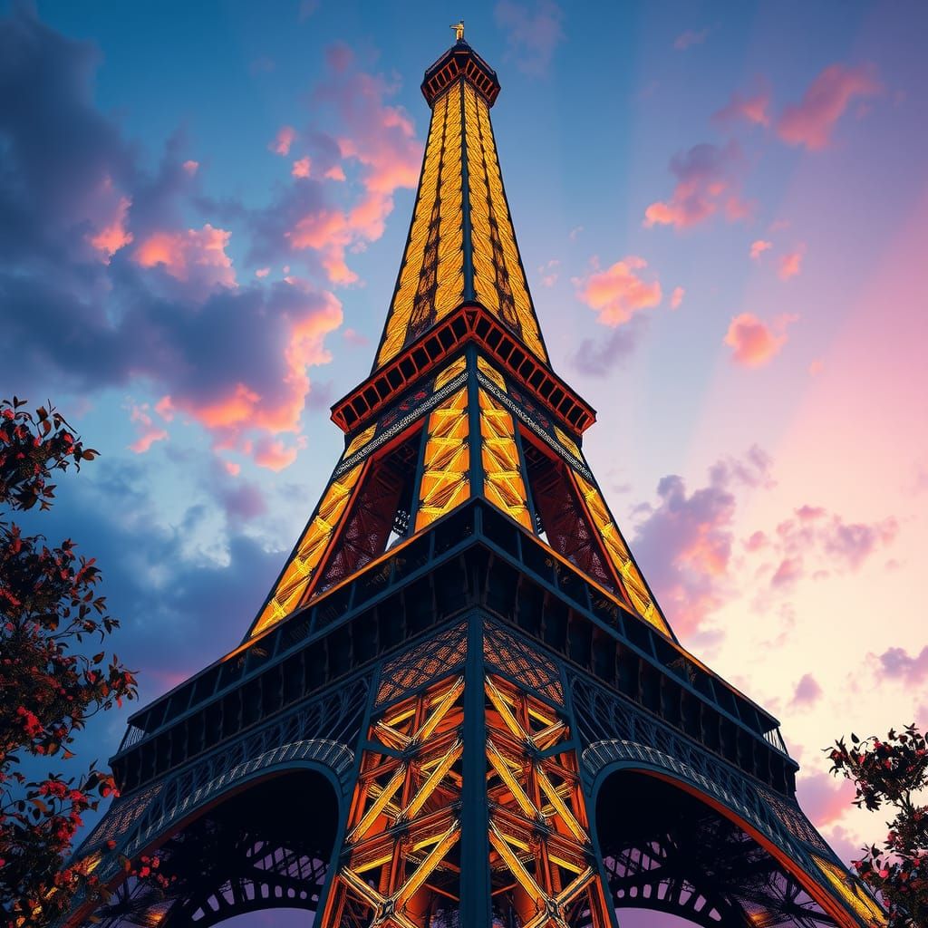 Eiffel Tower at Dusk in Fantasy Style