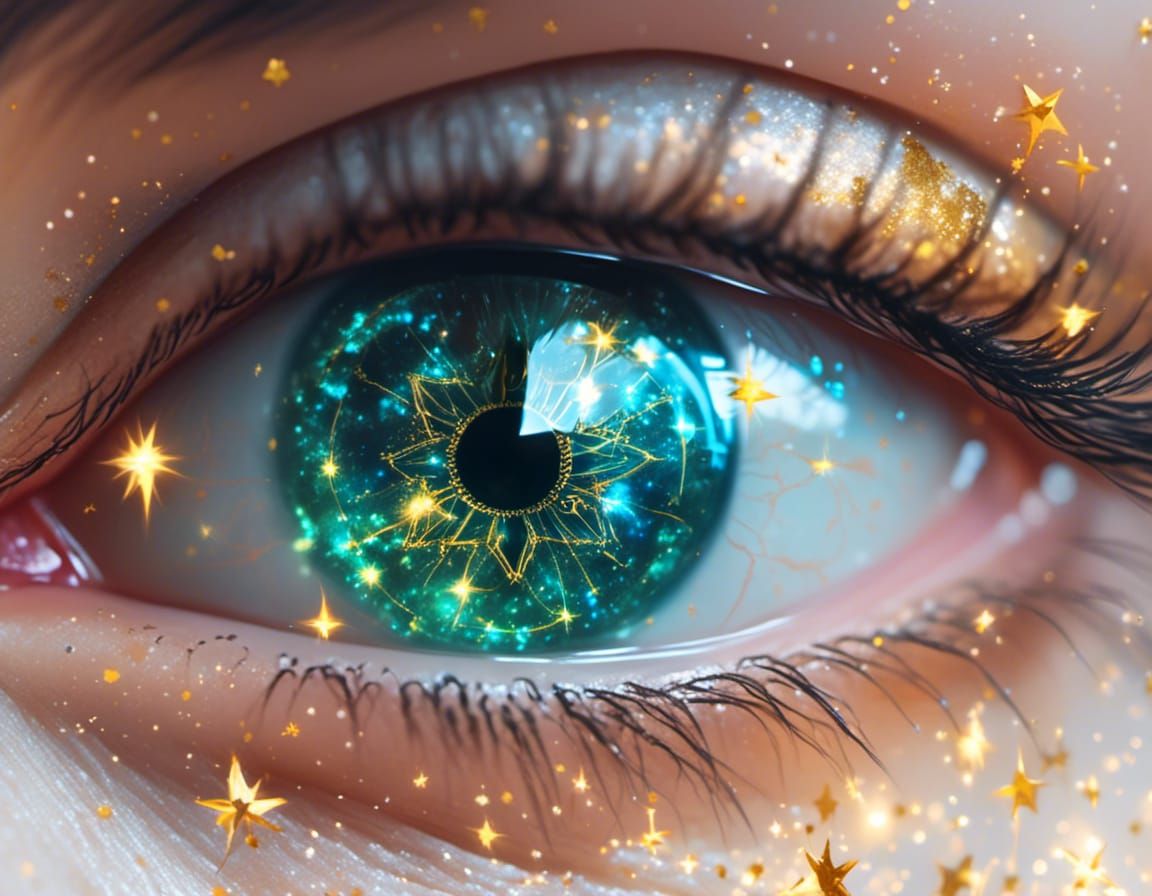 Star Pupil Eye Reflecting Nebula in Anime Style