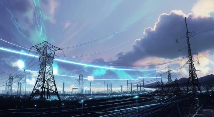 Synthwave Electrical Power Lines and Synthesizer