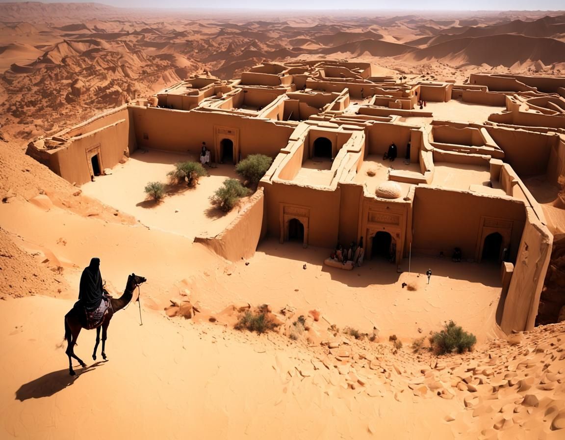 Sahara Bedouin Gazing at Distant Oasis Paradise