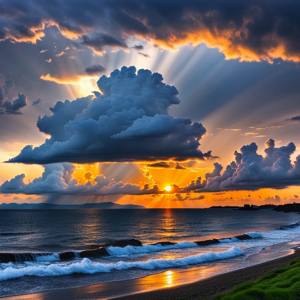 Dramatic Sunset with Mixed Weather Conditions