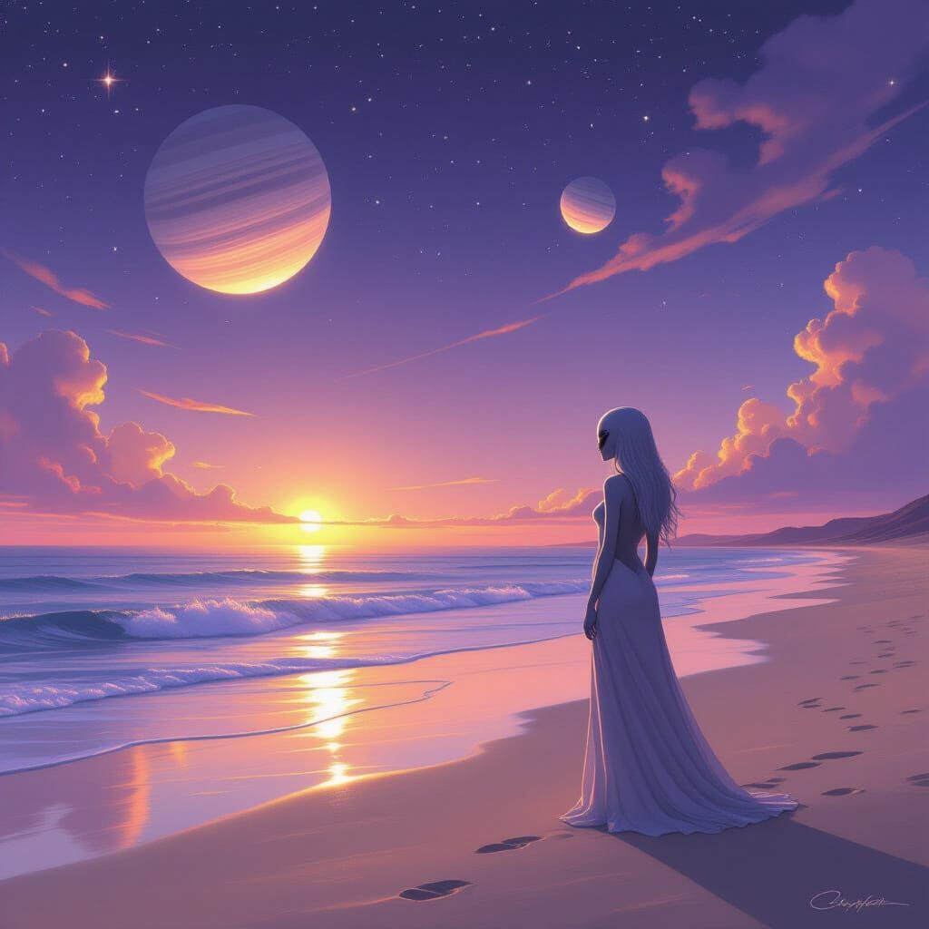Alien Beach Serenity Under Cosmic Skies
