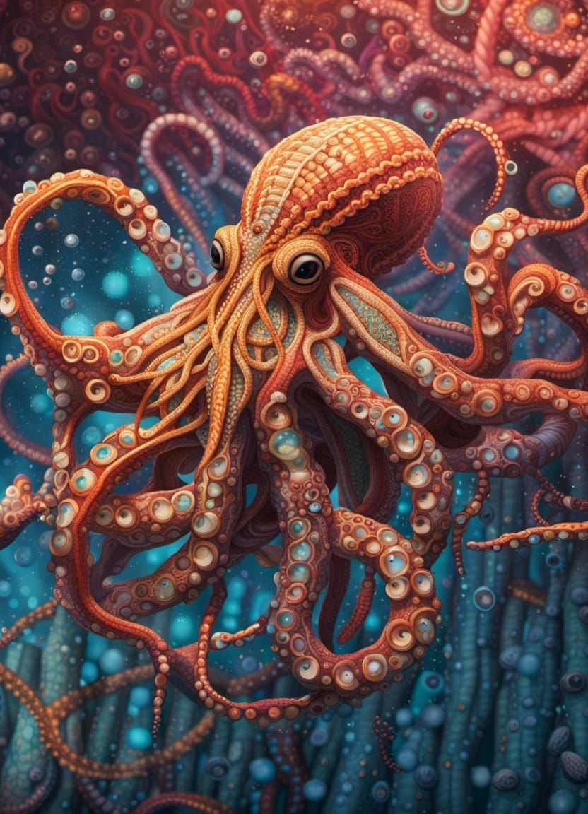 Detailed Macrame Octopus in Splash Art Style