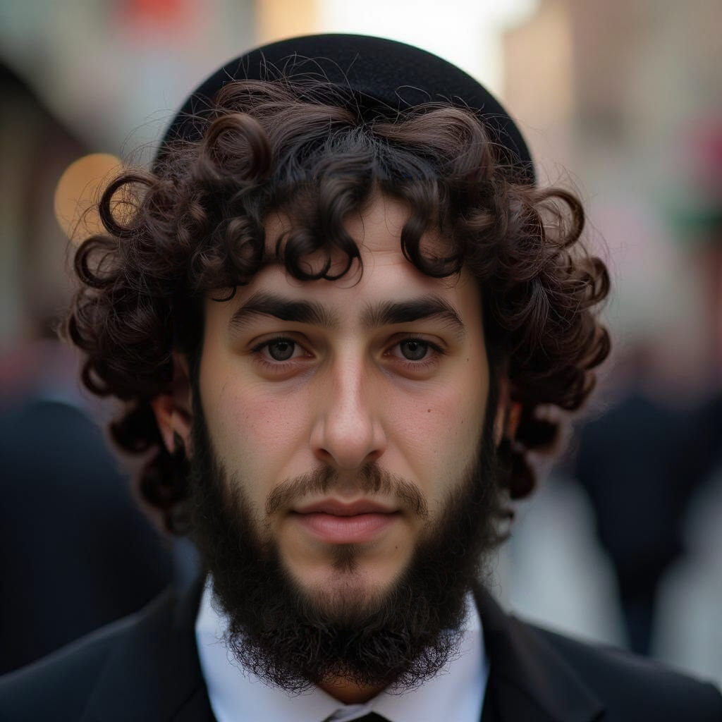 Ultra-Orthodox Man with Curly Bangs Portrait