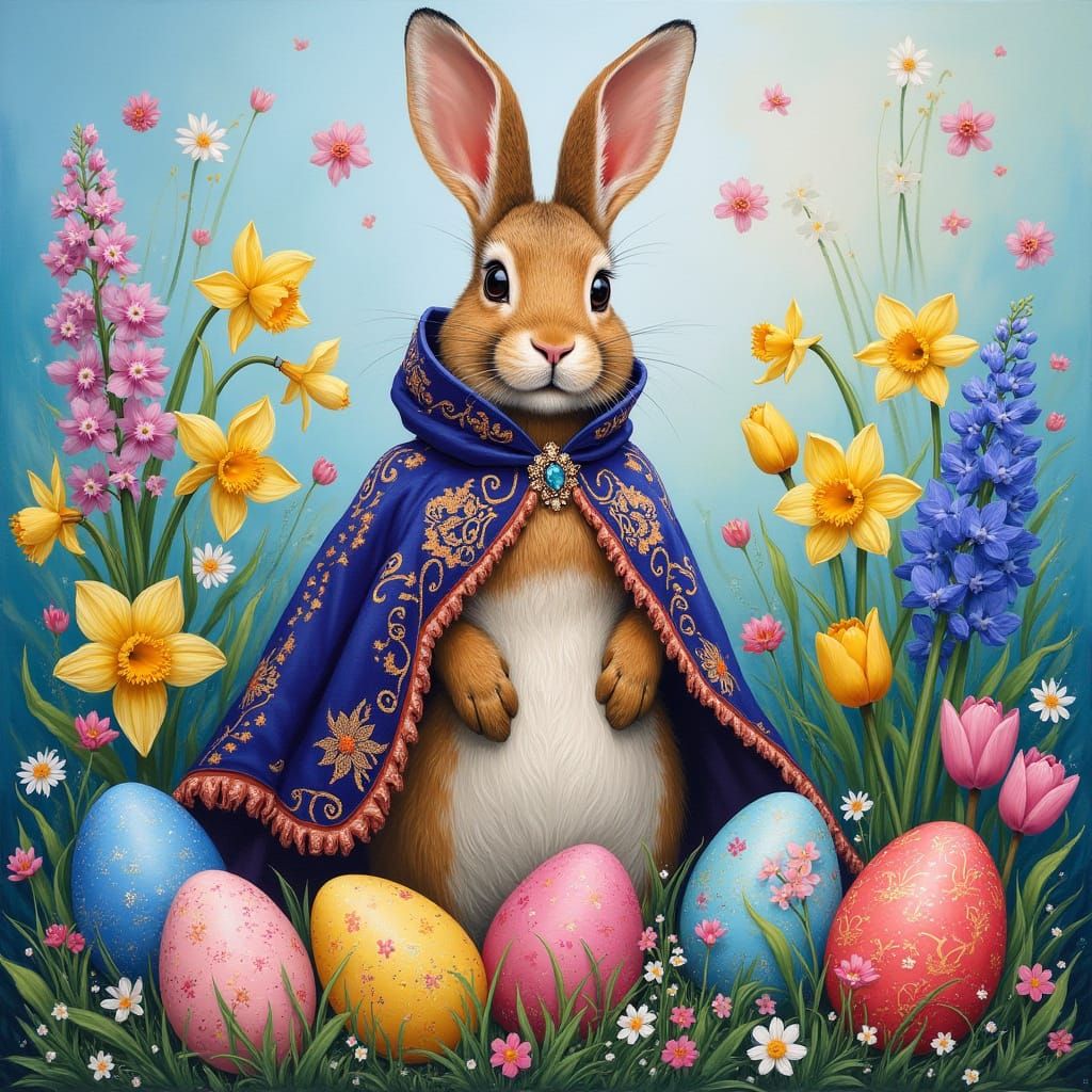 Easter Bunny in Vibrant Gouache