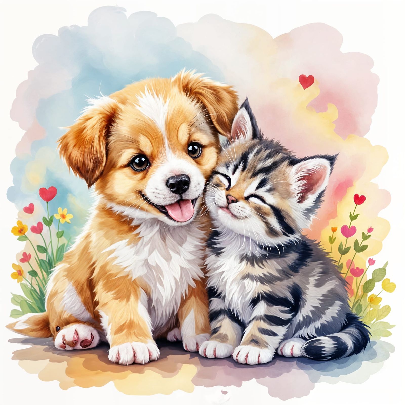 Cute puppy and kitty