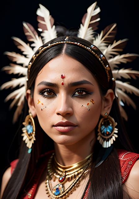 Detailed Portrait of Native American Woman in 8K