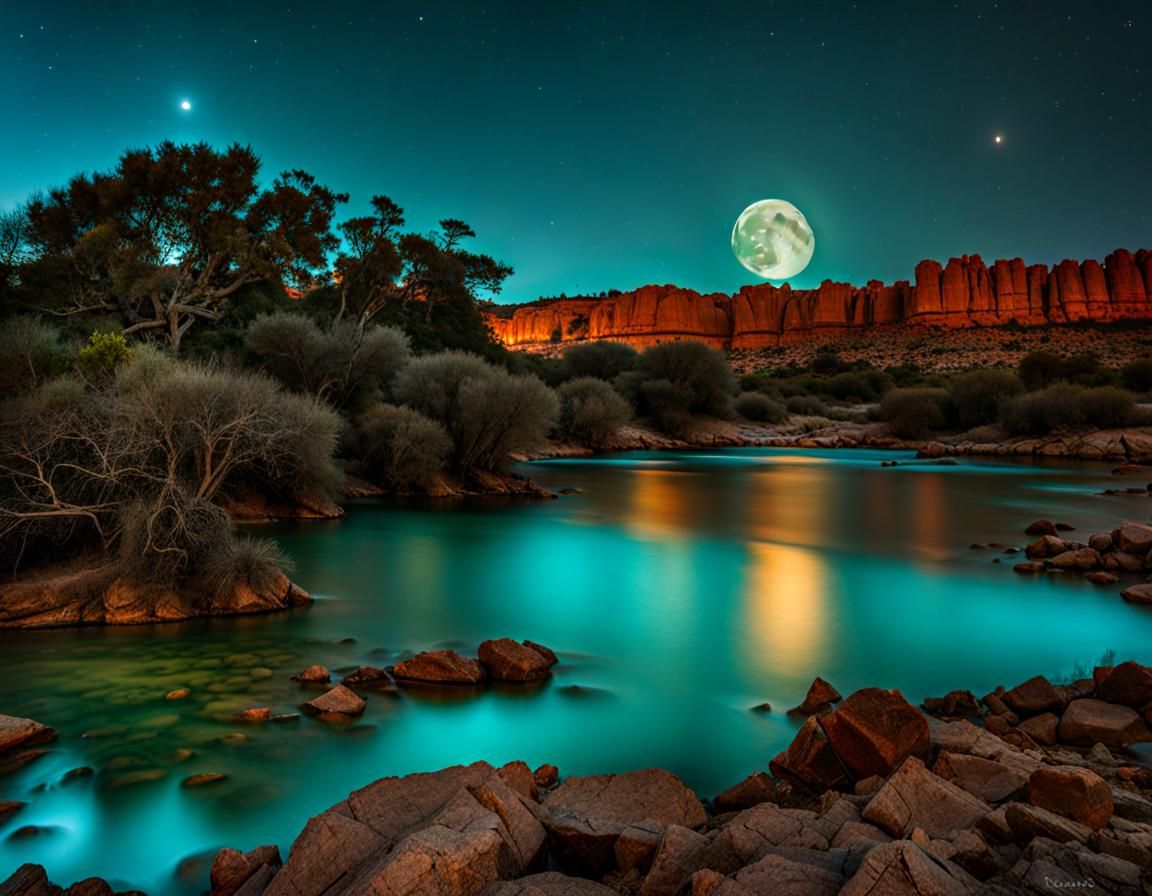 Lively Turquoise Moon Over Water
