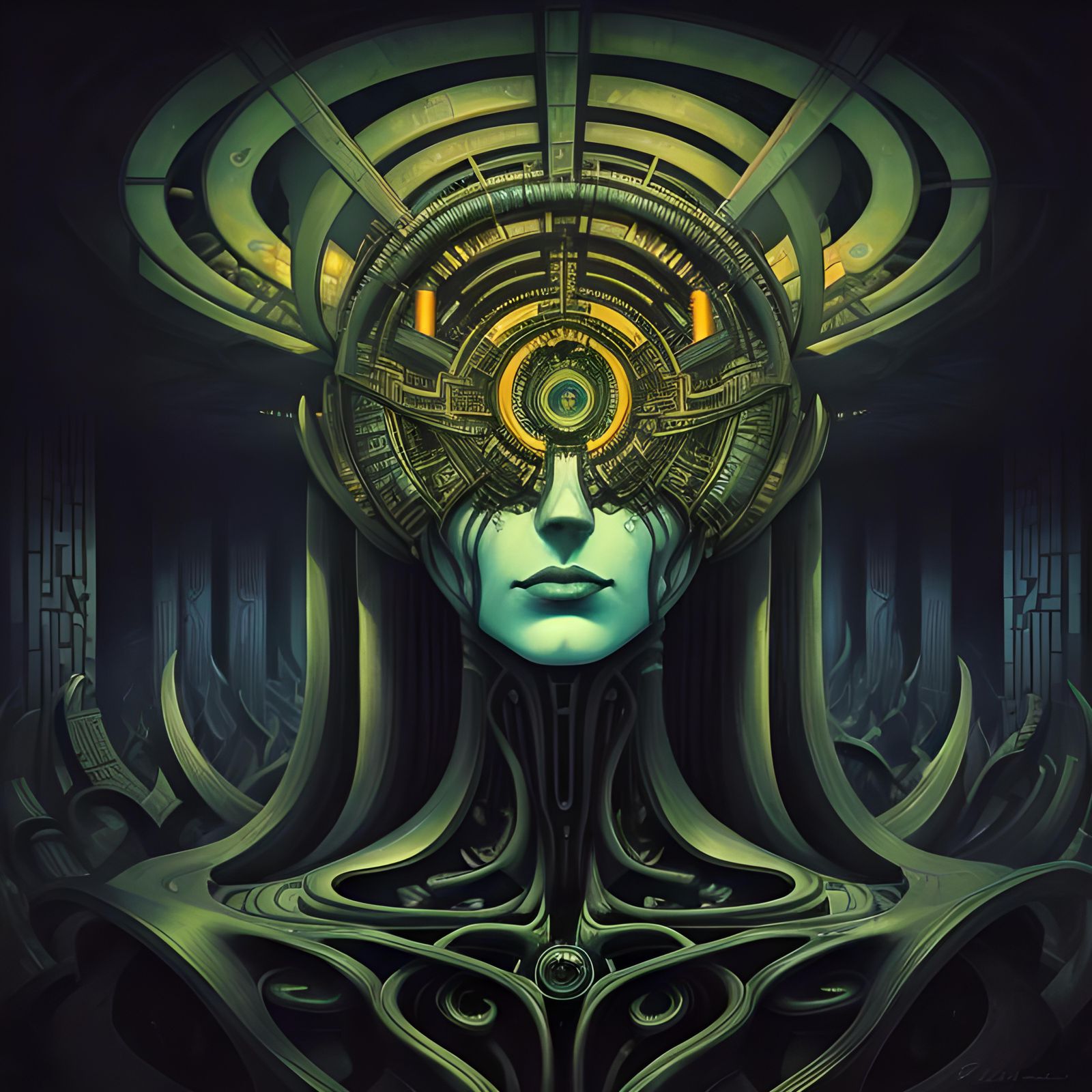 Surreal Maze Inside a Head in Dystopian Style