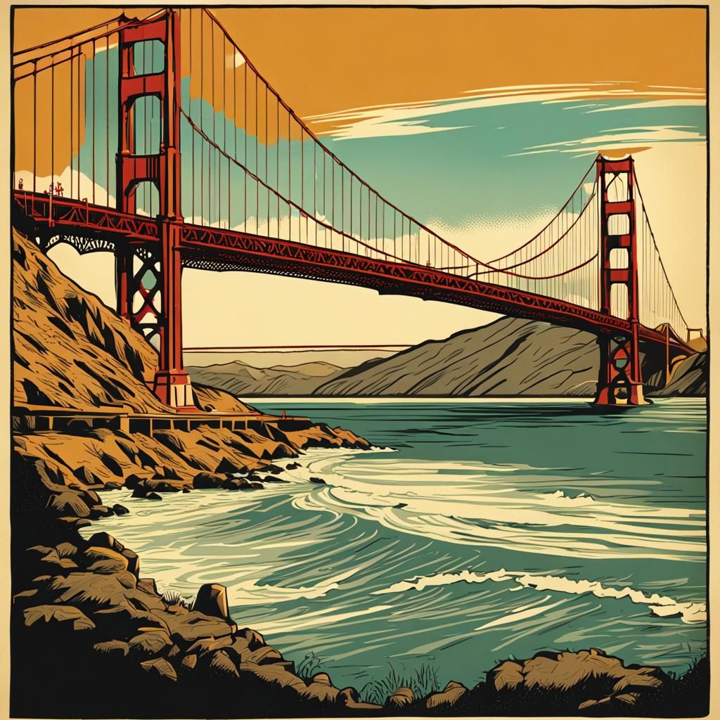 Golden Gate Bridge in Retro Comic Style