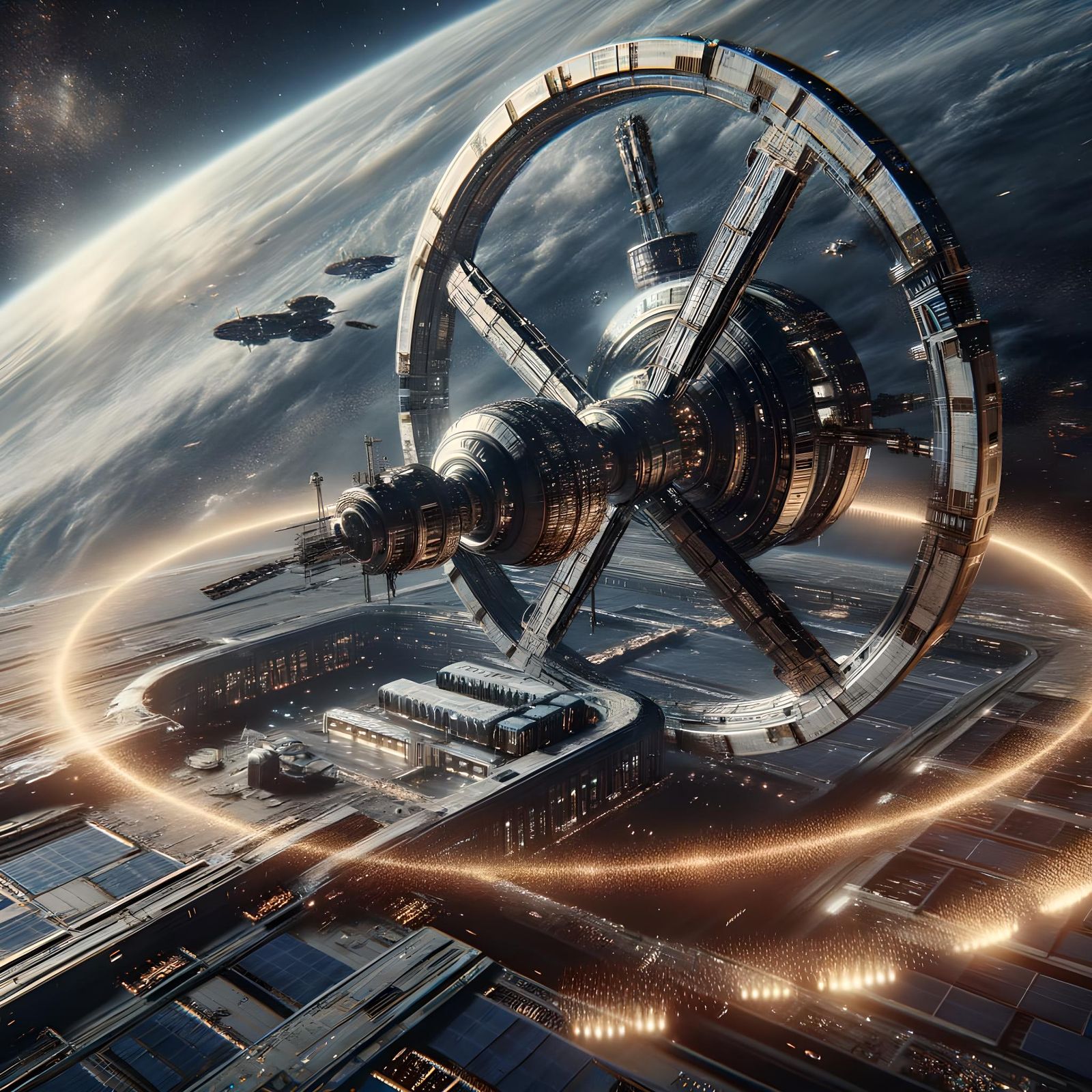 Futuristic Space Station in Deep Space