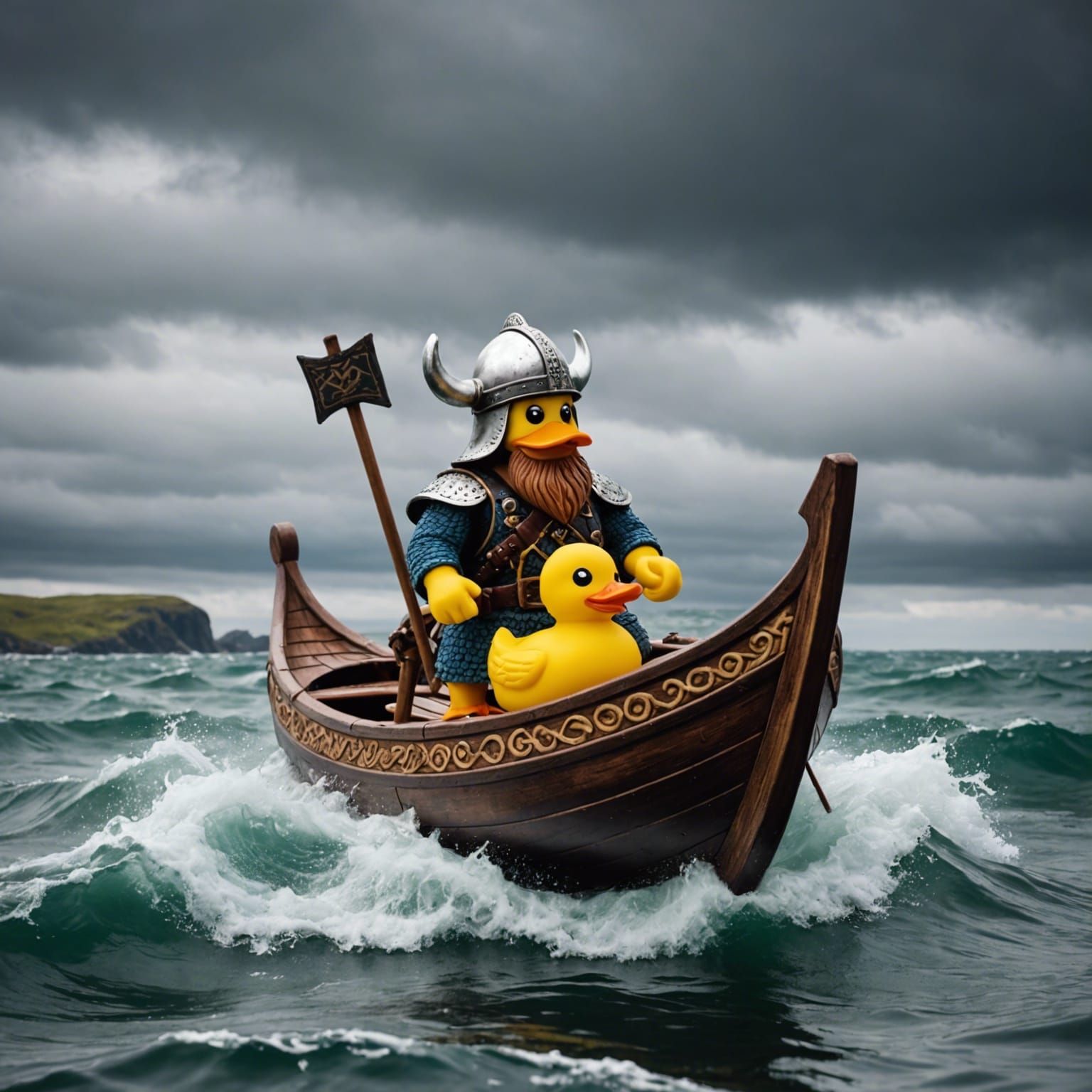 Rubber Ducky Viking Longboat Sailing the Sea
