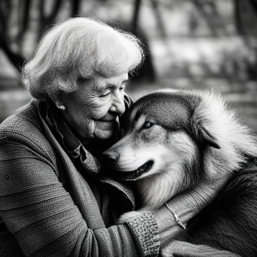 Wolf and Blind Woman in Garden: Raw Photography