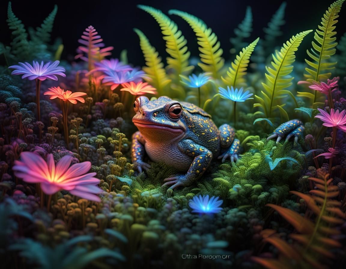 Magical Toad in Neon Fiber Optic Garden