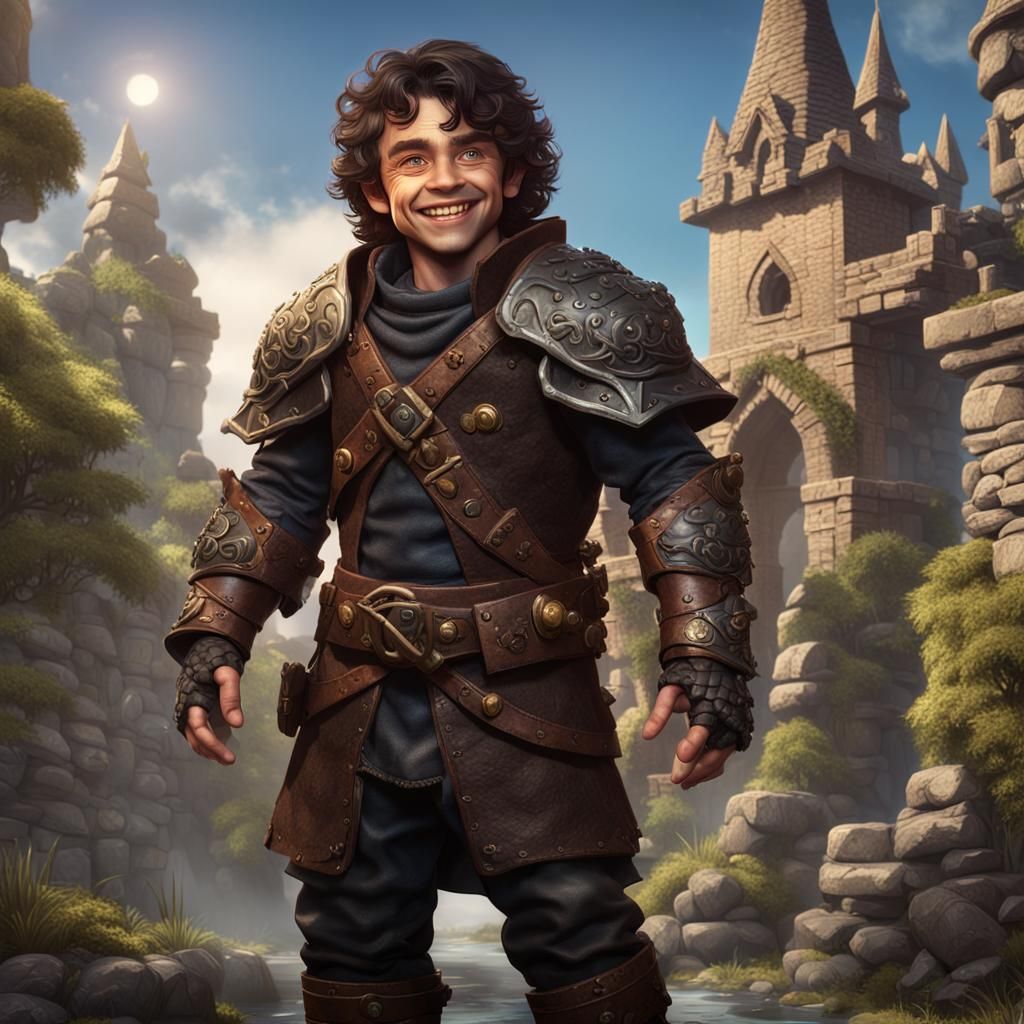 Smiling Halfling Rogue Portrait in Detailed Matte Painting