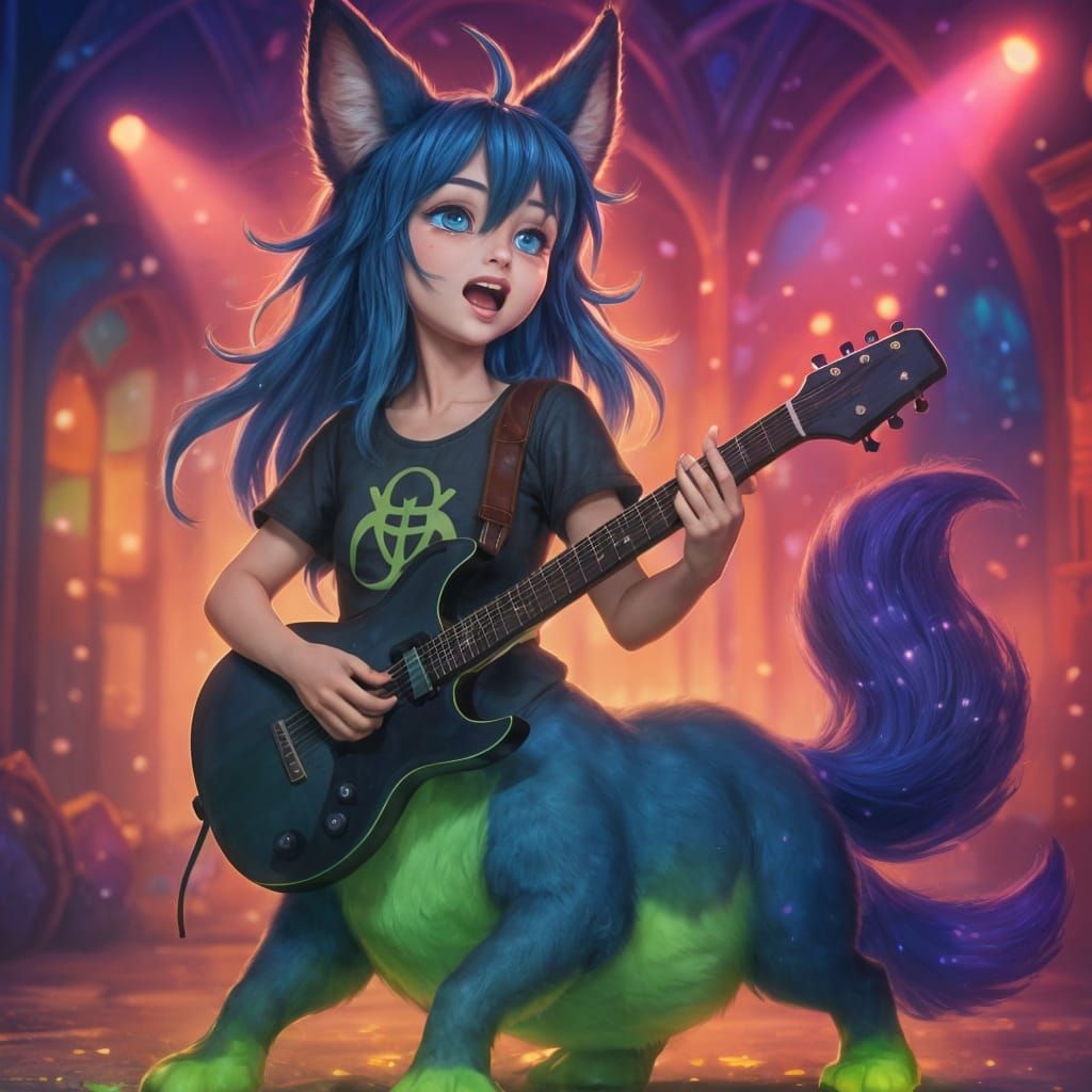 Cute Centaur Foxgirl Sings and Plays Guitar