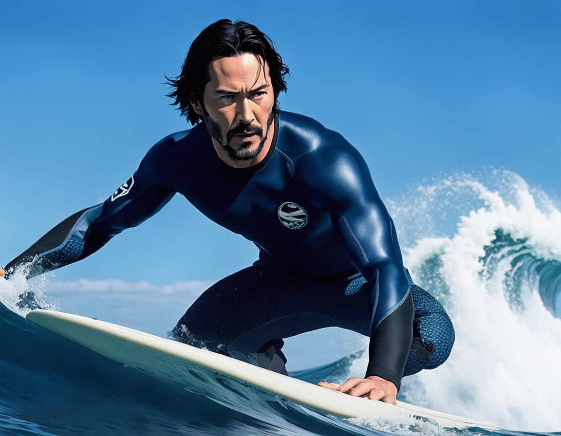 Keanu Reeves Surfing Hokusai Wave