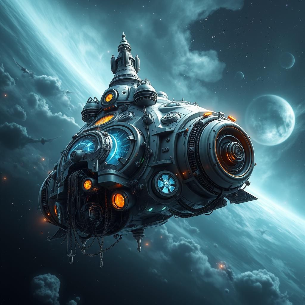 Bat Stealth Vessel Navigates Cosmic Winds as Digital Art