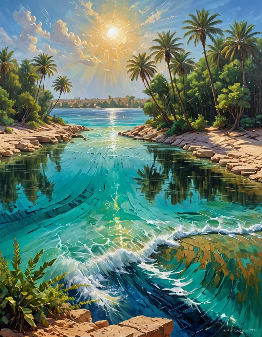 Egyptian God Directing Storms: Vivid Oil Painting