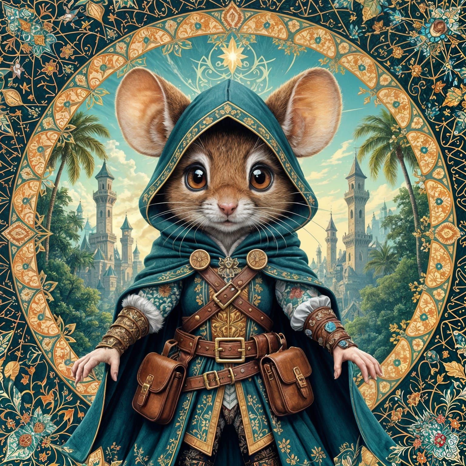 Kaleidoscope Art of Mouse Adventurer in Fantasy Forest