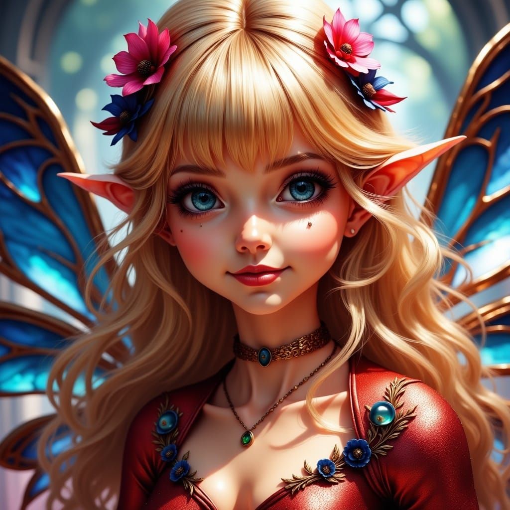 Smiling Fairy with Wings in Rococo Style