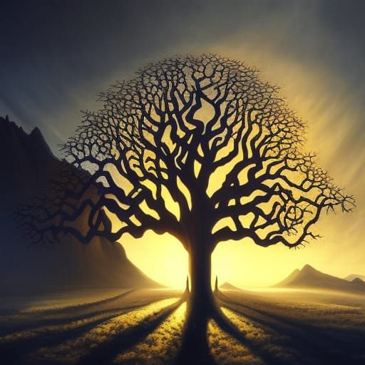 Epic Silhouette of Death Tree in Oil Painting