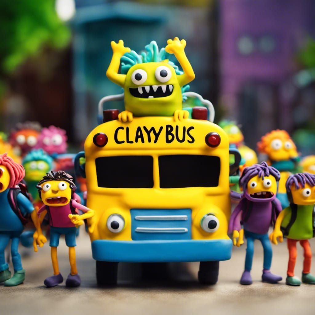 Colorful Claymation Monster Rides School Bus