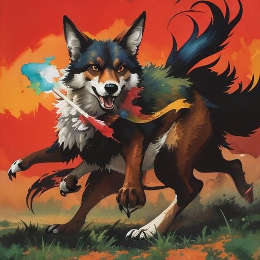 Chupacabra vs. Coyote in Gouache Impressionism